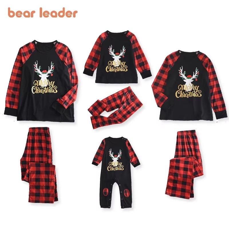 Christmas Father Mother Kids Clothes Top+Pants Family Matching Outfit Lattice Xmas Sleepwear Pj'S Set Baby Romper