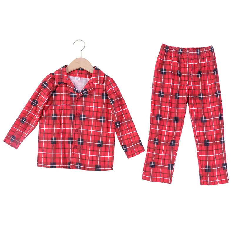 Christmas Family Matching Pajamas Plaid Cotton Mother Father Baby Kids and Dog Family Matching Clothes