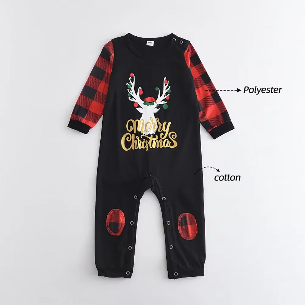 Christmas Father Mother Kids Clothes Top+Pants Family Matching Outfit Lattice Xmas Sleepwear Pj'S Set Baby Romper