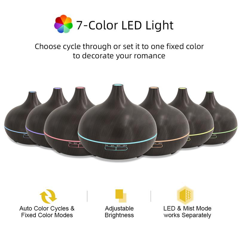 550Ml Wood Grain Essential Oil & Air , Ultrasonic Aroma with 7 Color LED Lights for Stress Relief,Better Sleep & Spa Relaxation, Air Purifier (Includes 6 Premium Oils & Remote) Fragrance Aroma Fragrance Home Humidifiers Diffuser Addict Timer
