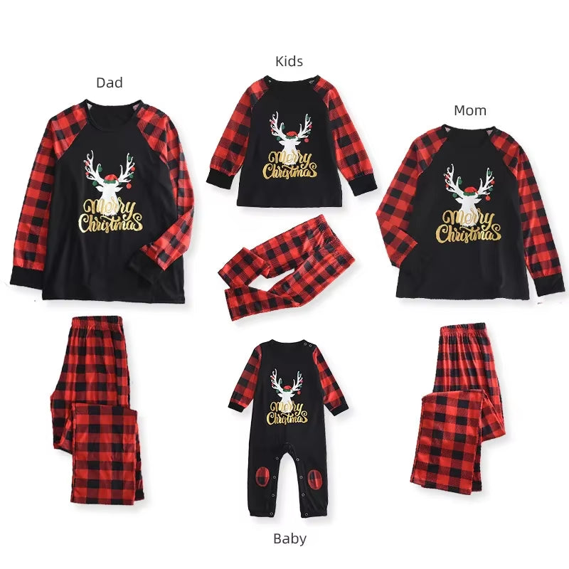 Christmas Father Mother Kids Clothes Top+Pants Family Matching Outfit Lattice Xmas Sleepwear Pj'S Set Baby Romper